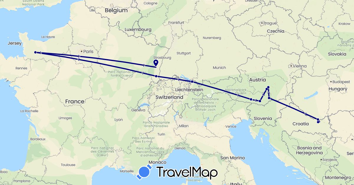 TravelMap itinerary: driving in Austria, France, Croatia (Europe)